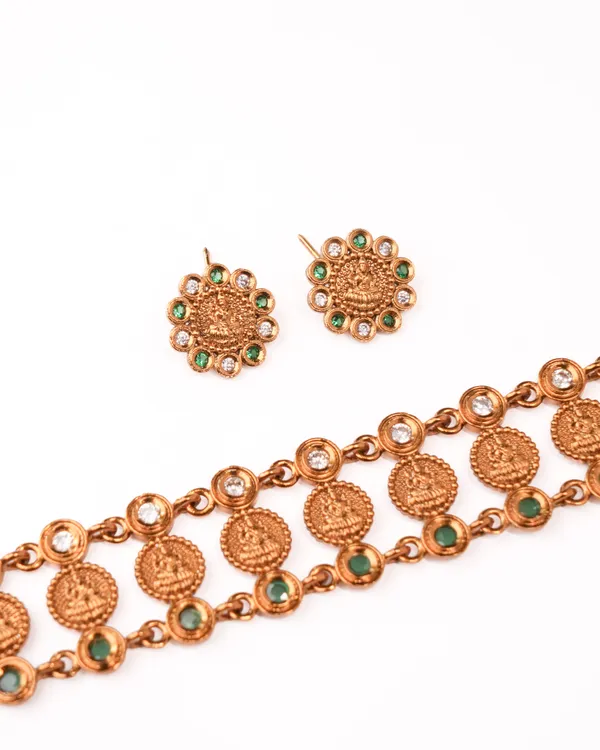 Floral_White_&_Emerald_CZ_Bridal_Necklace_Set_|_Gold-Plated_Ethnic_Jewellery_with_Earrings