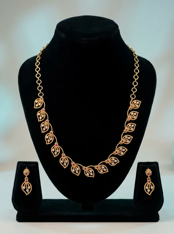 Crystal_White_CZ_Leaf_Teardrop_Necklace_Set_|_Gold-Plated_Temple-Style_Festive_Jewellery