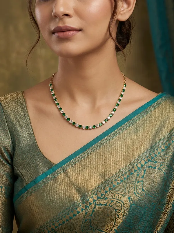 Vosgi_Green_Stone_Gold_Chain_Necklace_South_Indian_Style