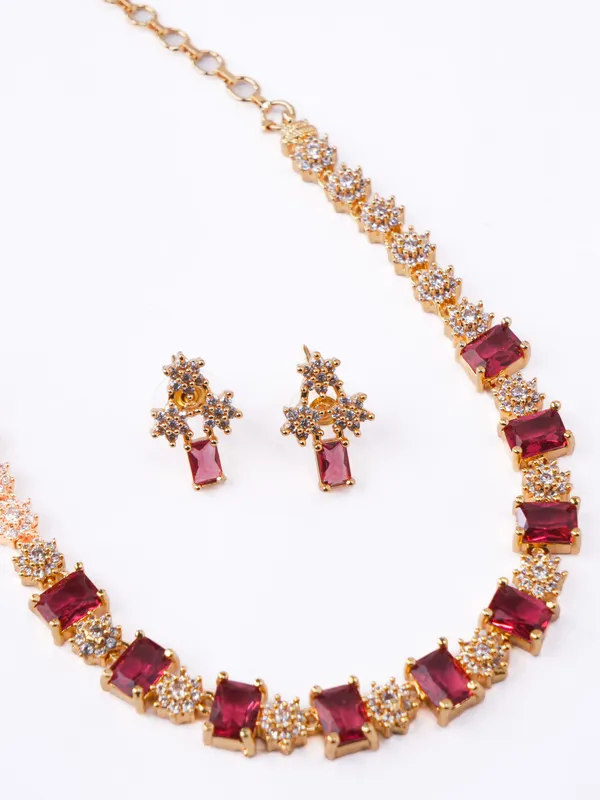 Ruby_Pink_Crystal_Floral_Link_Necklace_Set_|_High-Quality_Long-Lasting_Jewellery