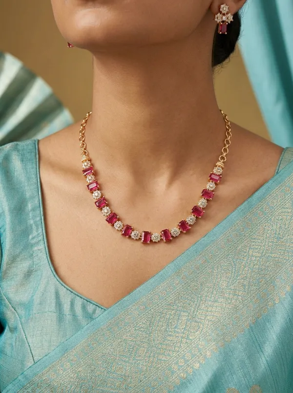 Ruby_Pink_Crystal_Floral_Link_Necklace_Set_|_High-Quality_Long-Lasting_Jewellery