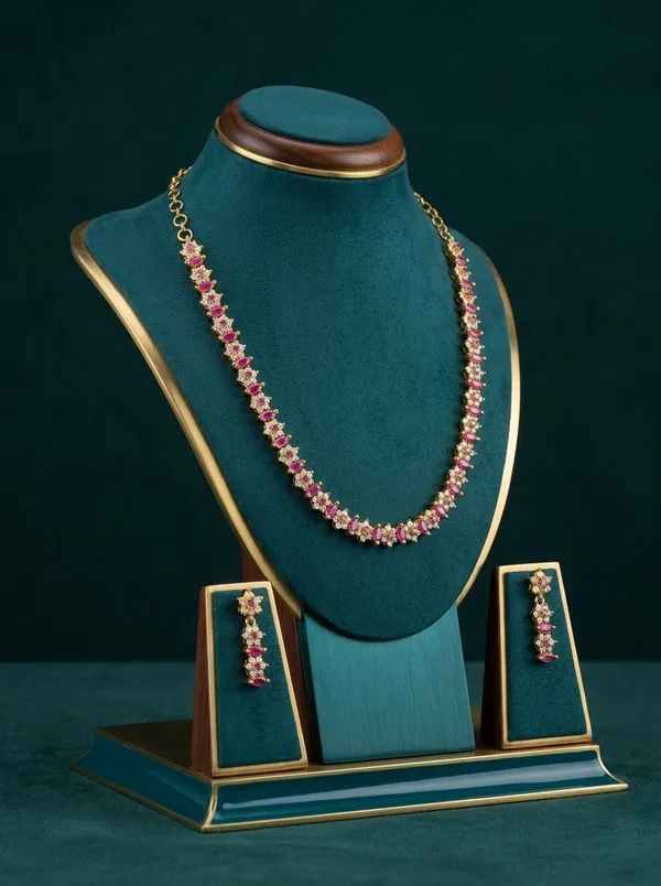 Vosgi_Pink_Stone_Floral_Tennis_Necklace_Set_Design