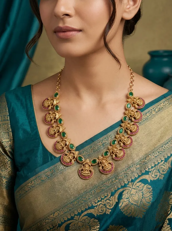 Vosgi_Pink_&_Green_Stone_Temple_Necklace_Design