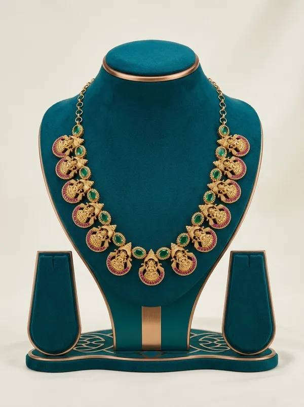 Vosgi_Pink_&_Green_Stone_Temple_Necklace_Design
