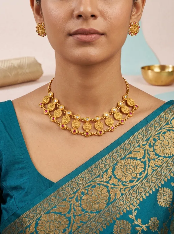 Floral_Crystal_Ruby_CZ_Bridal_Necklace_Set_|_Gold-Plated_Ethnic_Jewellery_with_Earrings