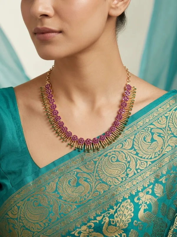 Vosgi_Pink_&_Green_Stone_Fringe_Necklace_Design
