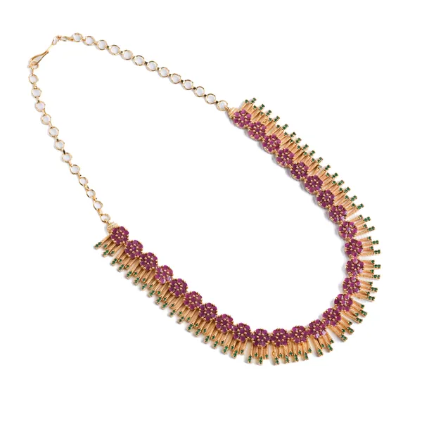 Vosgi_Pink_&_Green_Stone_Fringe_Necklace_Design