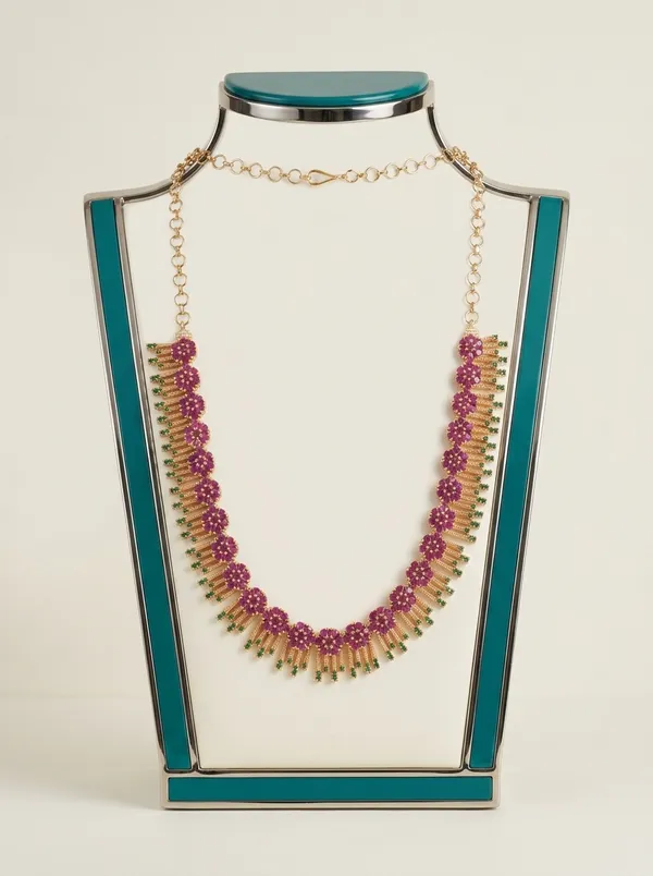 Vosgi_Pink_&_Green_Stone_Fringe_Necklace_Design