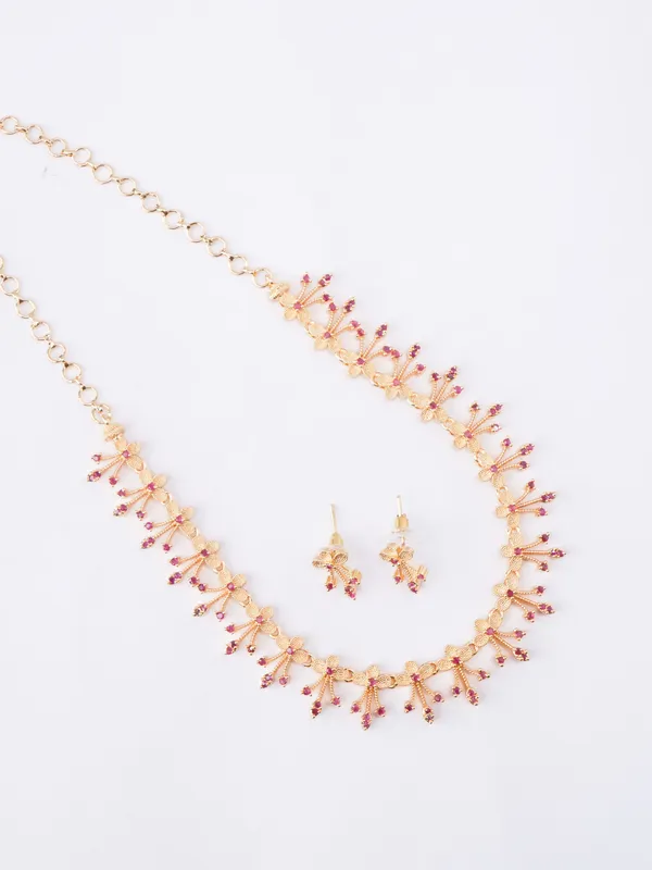Ruby_Pink_Floral_Cascade_Necklace_Set_|_High-Quality_Long-Lasting_Jewellery