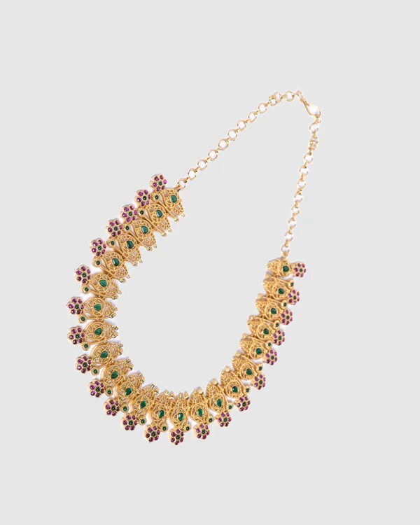 Vosgi_Pink_&_Green_Stone_Paisley_Collar_Necklace_Design