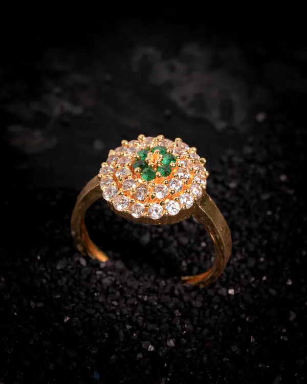 Vosgi_Gold_Plated_Green_&_White_CZ_Stone_Cluster_Ring