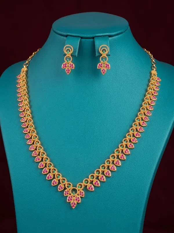 Vosgi_Pink_&_Green_Stone_Paisley_Necklace_Set_Design