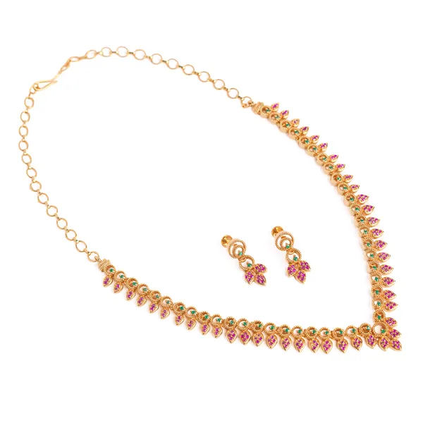 Vosgi_Pink_&_Green_Stone_Paisley_Necklace_Set_Design