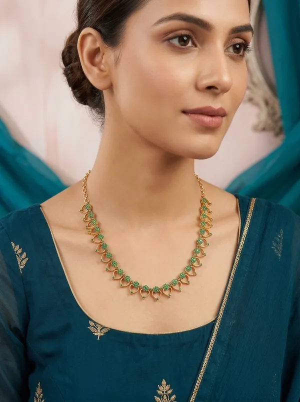 Vosgi_Gold_Plated_Green_Stone_Heart_Motif_Necklace