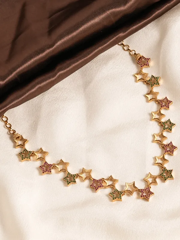 Vosgi_Gold_Plated_Interlocking_Starburst_&_CZ_Pavé_Necklace