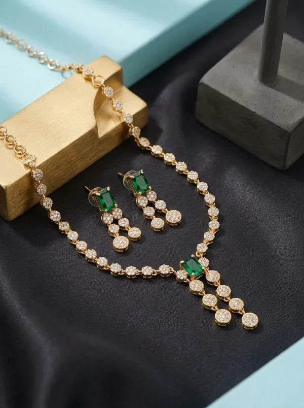 Emerald_Green_Crystal_Link_Statement_Necklace_Set_|_High-Quality_Long-Lasting_Jewellery