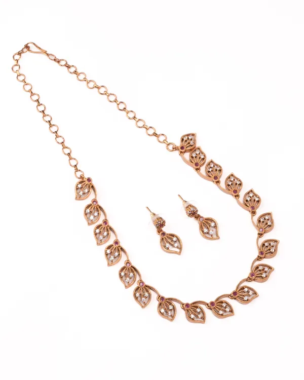 Crystal_White_CZ_Leaf_Teardrop_Necklace_Set_|_Gold-Plated_Temple-Style_Festive_Jewellery
