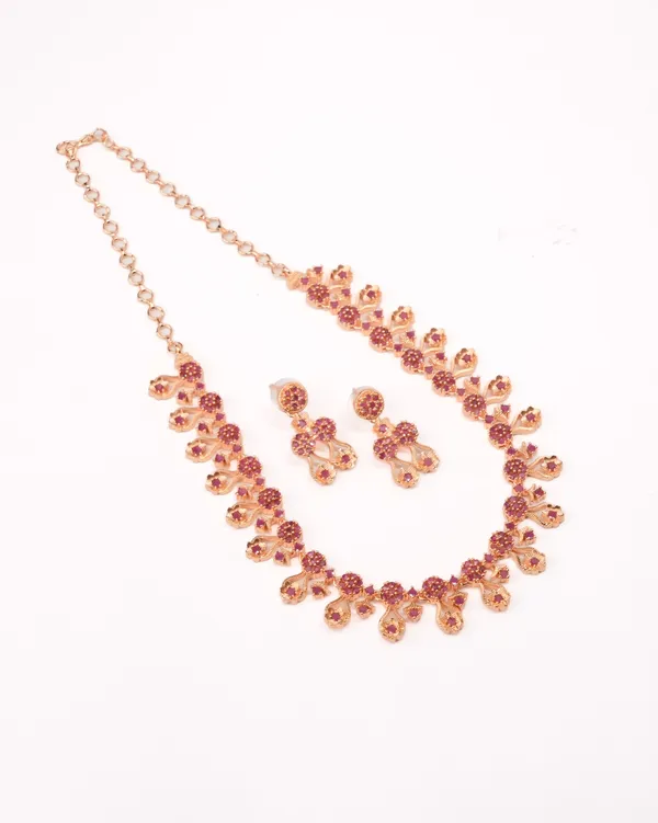 Ruby_Pink_Floral_Bloom_Statement_Necklace_Set_|_High-Quality_Long-Lasting_Jewellery