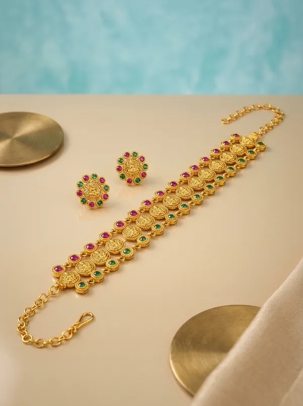 Floral_Ruby_Emerald_CZ_Bridal_Necklace_Set_|_Gold-Plated_Ethnic_Jewellery_with_Earrings