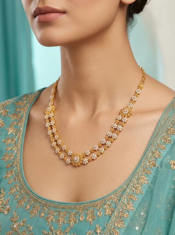 Vosgi_White_Stone_Double_Layer_Gold_Necklace_South_Indian
