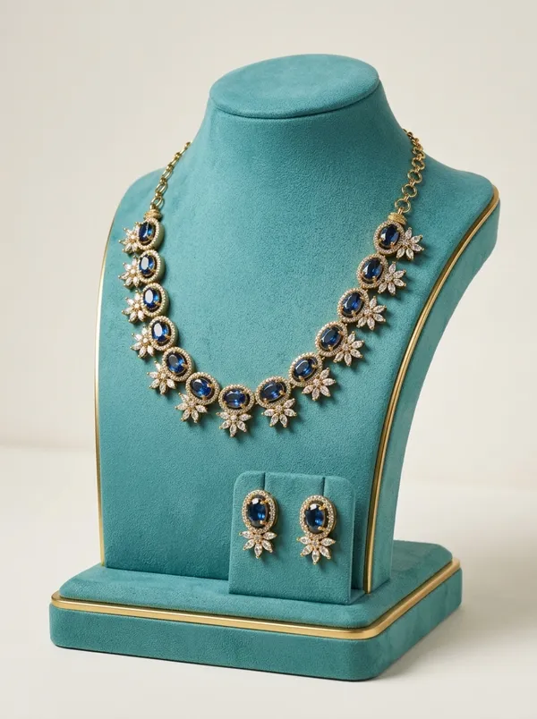 Vosgi_Blue_Stone_Floral_Cluster_Necklace_Set_Design