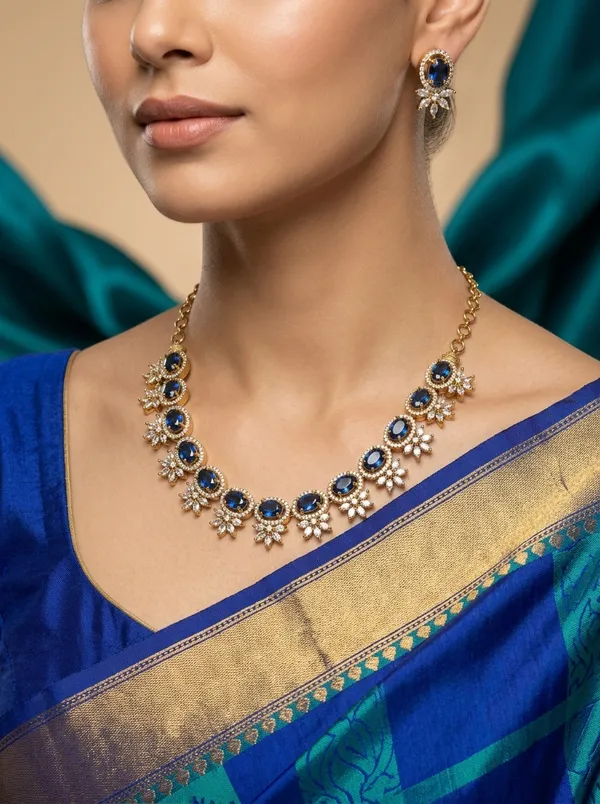 Vosgi_Blue_Stone_Floral_Cluster_Necklace_Set_Design