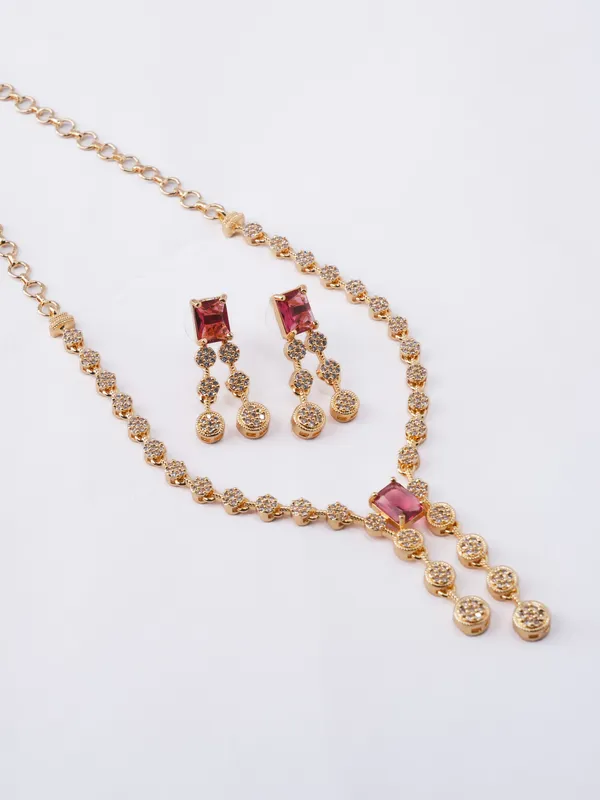 Ruby_Pink_Crystal_Link_Statement_Necklace_Set_|_High-Quality_Long-Lasting_Jewellery