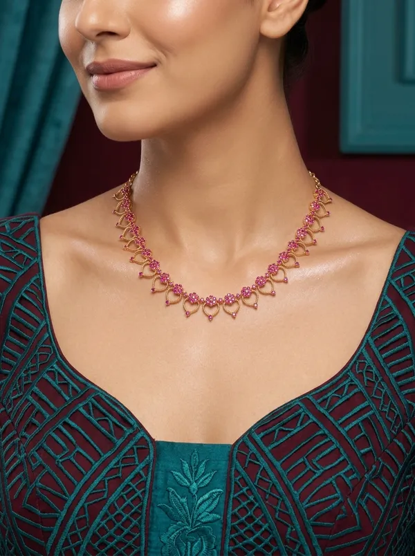 Vosgi_Gold_Plated_Pink_Stone_Heart_Motif_Necklace
