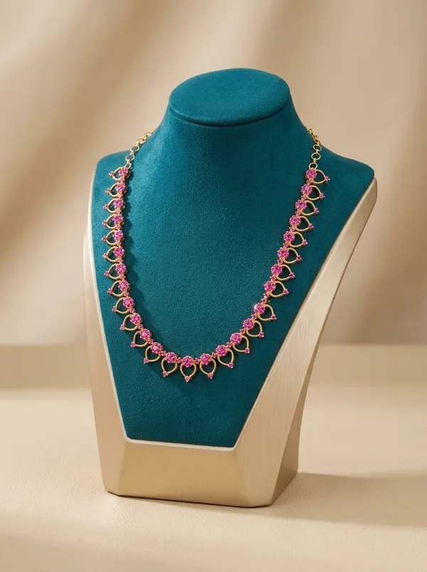 Vosgi_Gold_Plated_Pink_Stone_Heart_Motif_Necklace