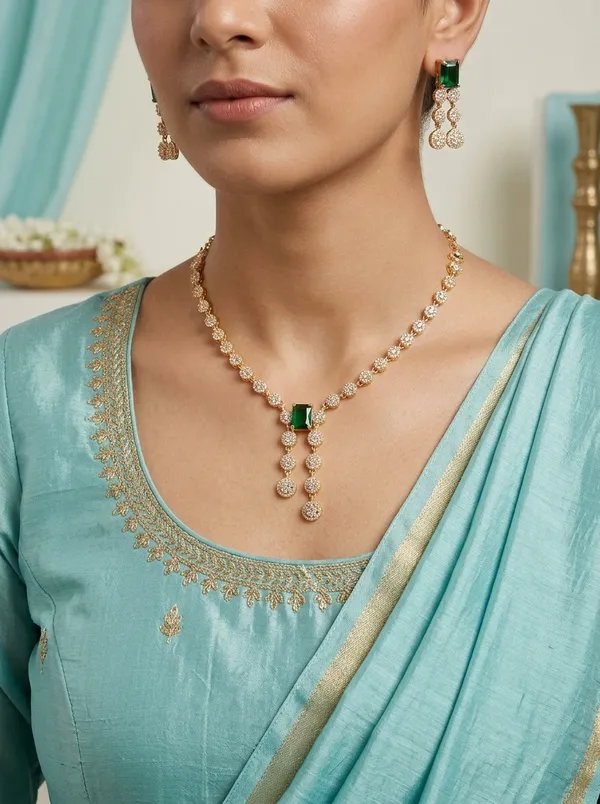 Emerald_Green_Crystal_Link_Statement_Necklace_Set_|_High-Quality_Long-Lasting_Jewellery