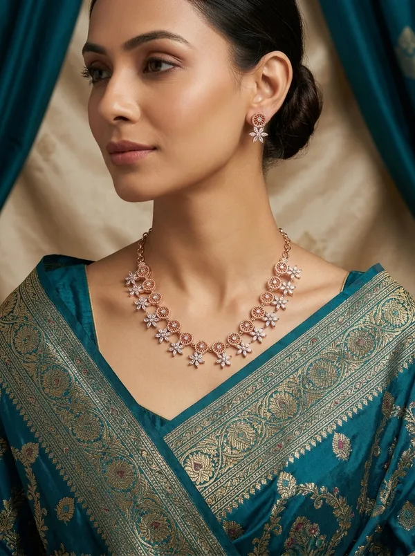 Vosgi_White_Floral_Gold_Finish_South_Indian_Necklace_Set