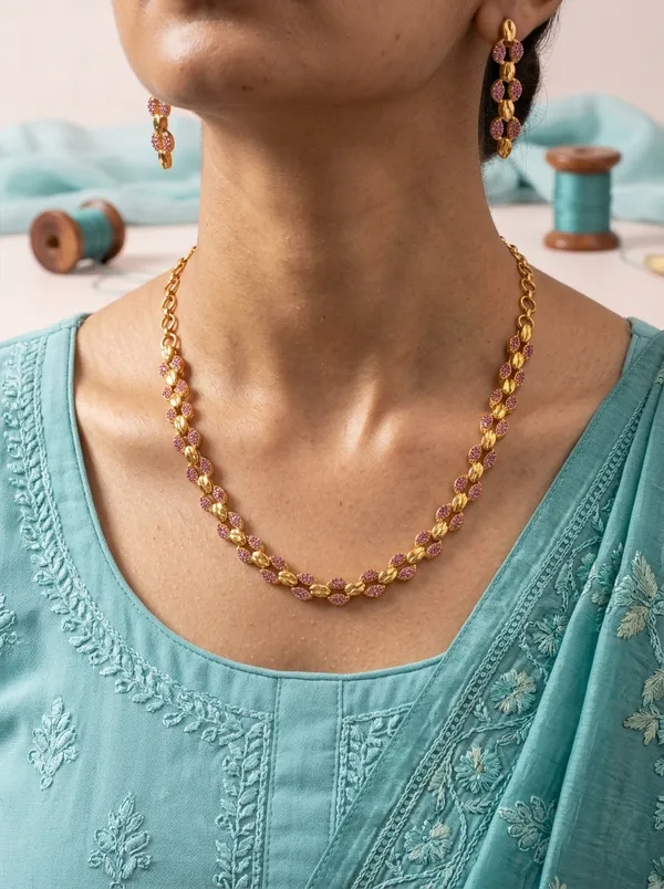 Antique_Ruby_CZ_Beaded_Floral_Necklace_|_Gold-Plated_Temple-Style_Bridal_Jewellery