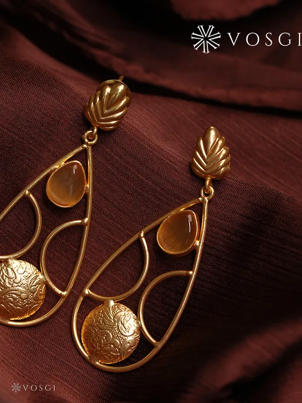 Vosgi_Gold_Plated_Teardrop_Statement_Earrings_|_Amber_Stone