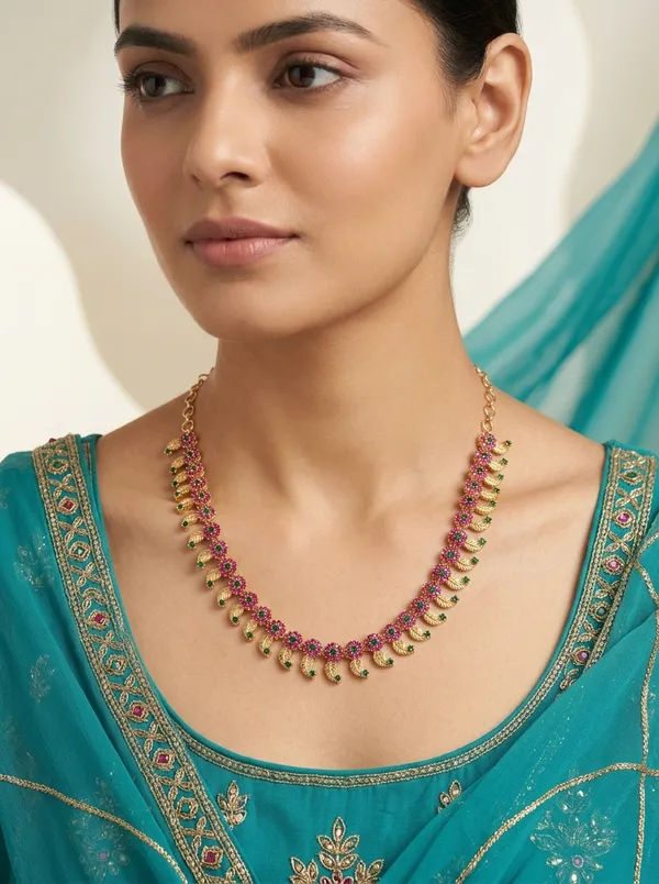 Vosgi_Green_&_White_Stone_Paisley_Necklace_Design