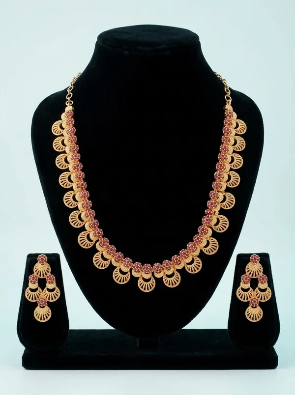 Ruby_Pink_Ruby_Fan_Motif_Necklace_Set_|_High-Quality_Long-Lasting_Jewellery