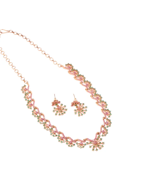 Ruby_Emerald_CZ_Floral_Vine_Necklace_Set_|_Gold-Plated_Bridal_Jewellery_with_Earrings