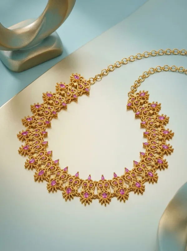 Ruby_&_green_CZ_Floral_Cluster_Bridal_Necklace_|_Gold-Plated_Traditional_Indian_Jewellery