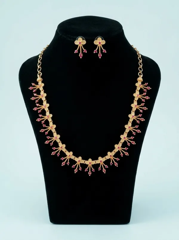 Ruby_Pink_Floral_Cascade_Necklace_Set_|_High-Quality_Long-Lasting_Jewellery