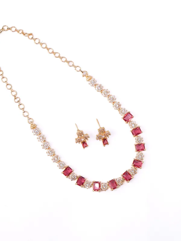 Ruby_Pink_Crystal_Floral_Link_Necklace_Set_|_High-Quality_Long-Lasting_Jewellery