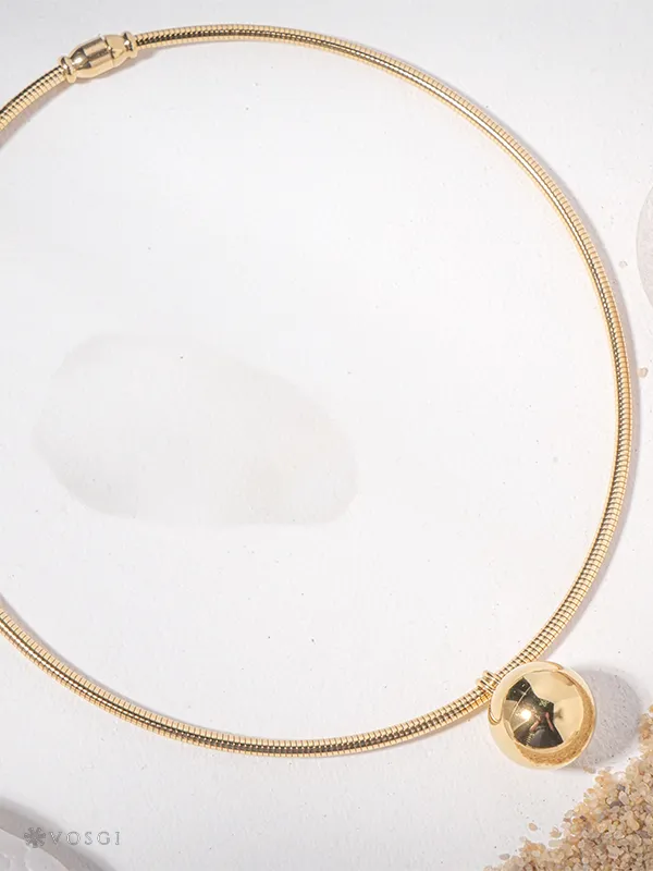 Vosgi_Gold_Plated_Spherical_Ball_Pendant_Snake_Chain_Choker