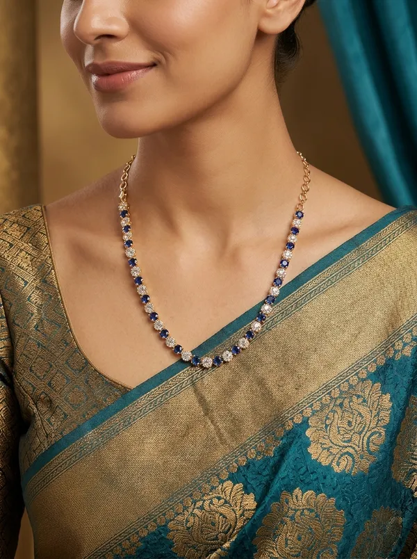 Vosgi_Blue_Stone_Gold_Chain_Necklace_South_Indian_Style