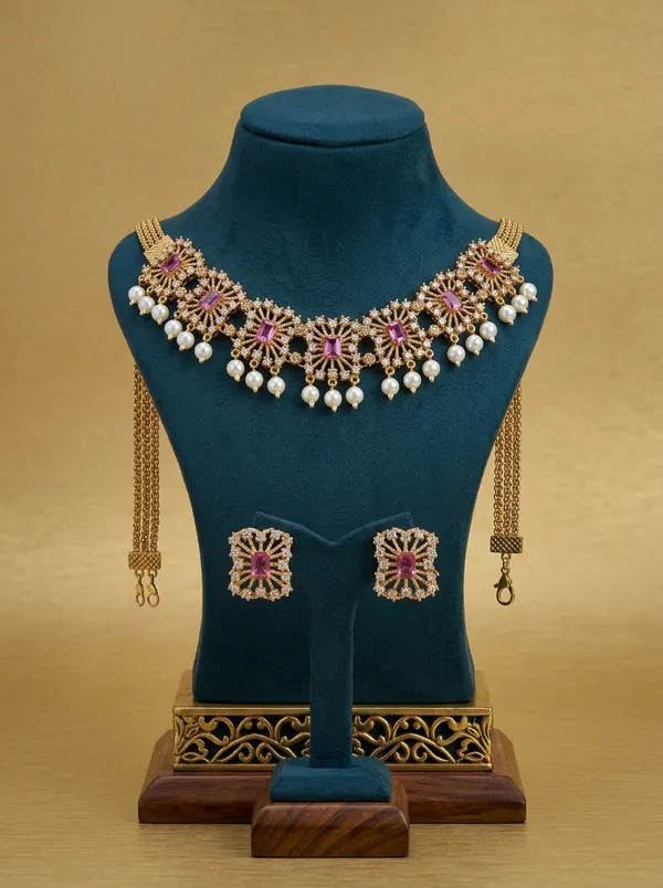Vosgi_Pink_Stone_Pearl_Drop_Choker_Necklace_Set_Design