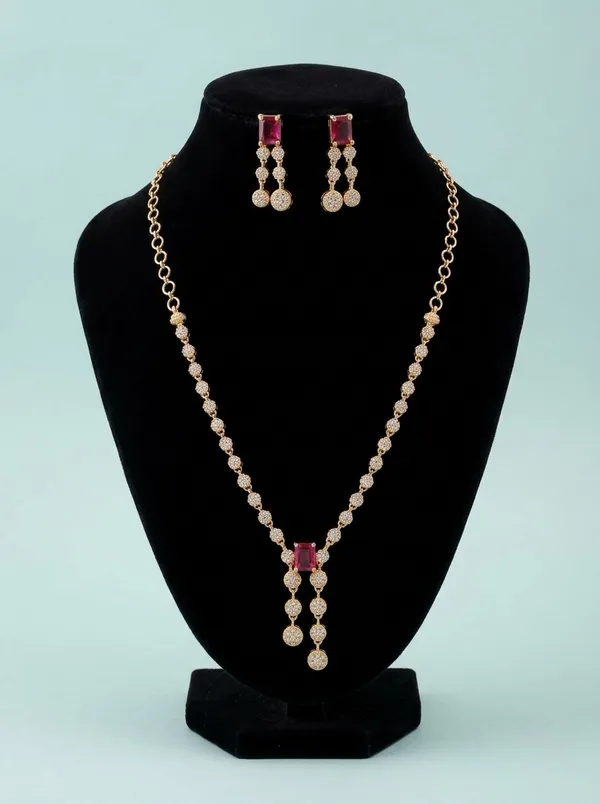 Ruby_Pink_Crystal_Link_Statement_Necklace_Set_|_High-Quality_Long-Lasting_Jewellery