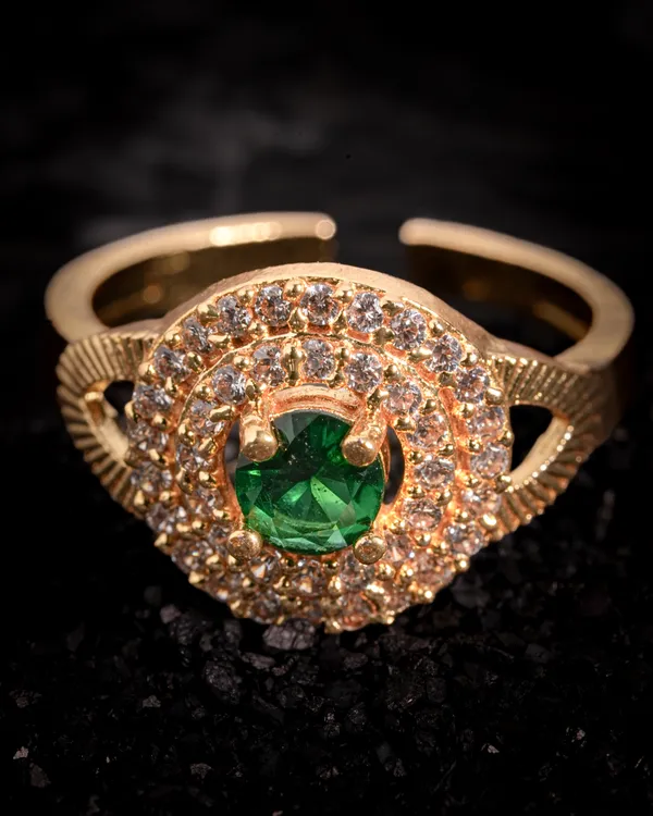 Vosgi_Gold_Plated_Emerald_Green_Solitaire_&_CZ_Double_Halo_Statement_Ring