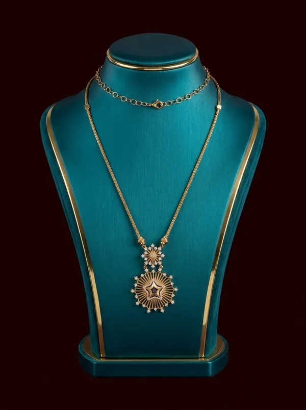 Vosgi_Gold_Plated_Celestial_Sunburst_&_Star_Lavender_CZ_Long_Pendant_Necklace