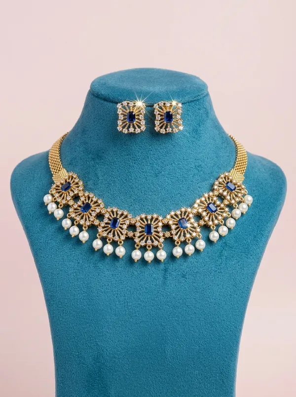 Vosgi_Blue_Stone_Pearl_Drop_Choker_Necklace_Set_Design