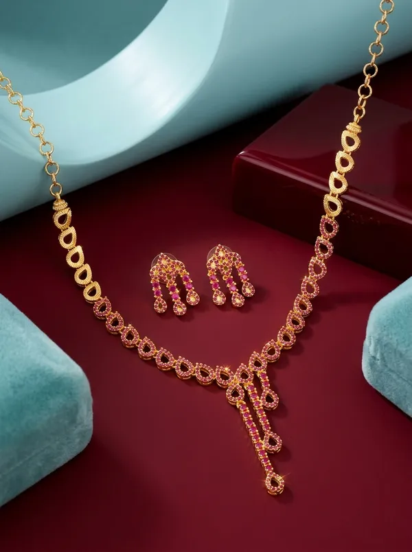 Ruby_Pink_Teardrop_Bloom_Statement_Necklace_Set_|_High-Quality_Long-Lasting_Jewellery