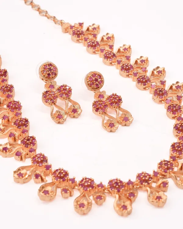 Ruby_Pink_Floral_Bloom_Statement_Necklace_Set_|_High-Quality_Long-Lasting_Jewellery
