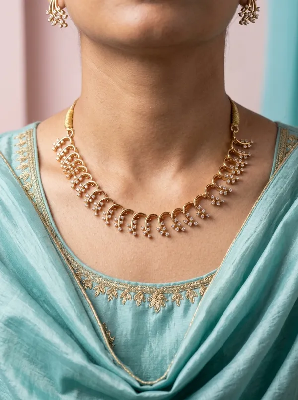 Crescent_CZ_Arch_Necklace_Set_|_Gold-Plated_Minimalist_Bridal_Jewellery_with_Matching_Studs