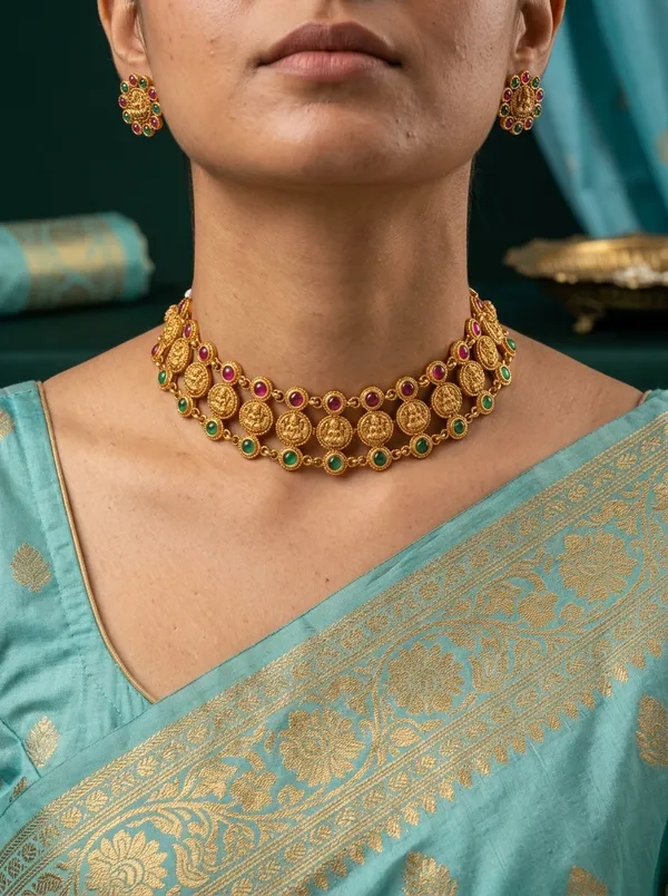Floral_Ruby_Emerald_CZ_Bridal_Necklace_Set_|_Gold-Plated_Ethnic_Jewellery_with_Earrings